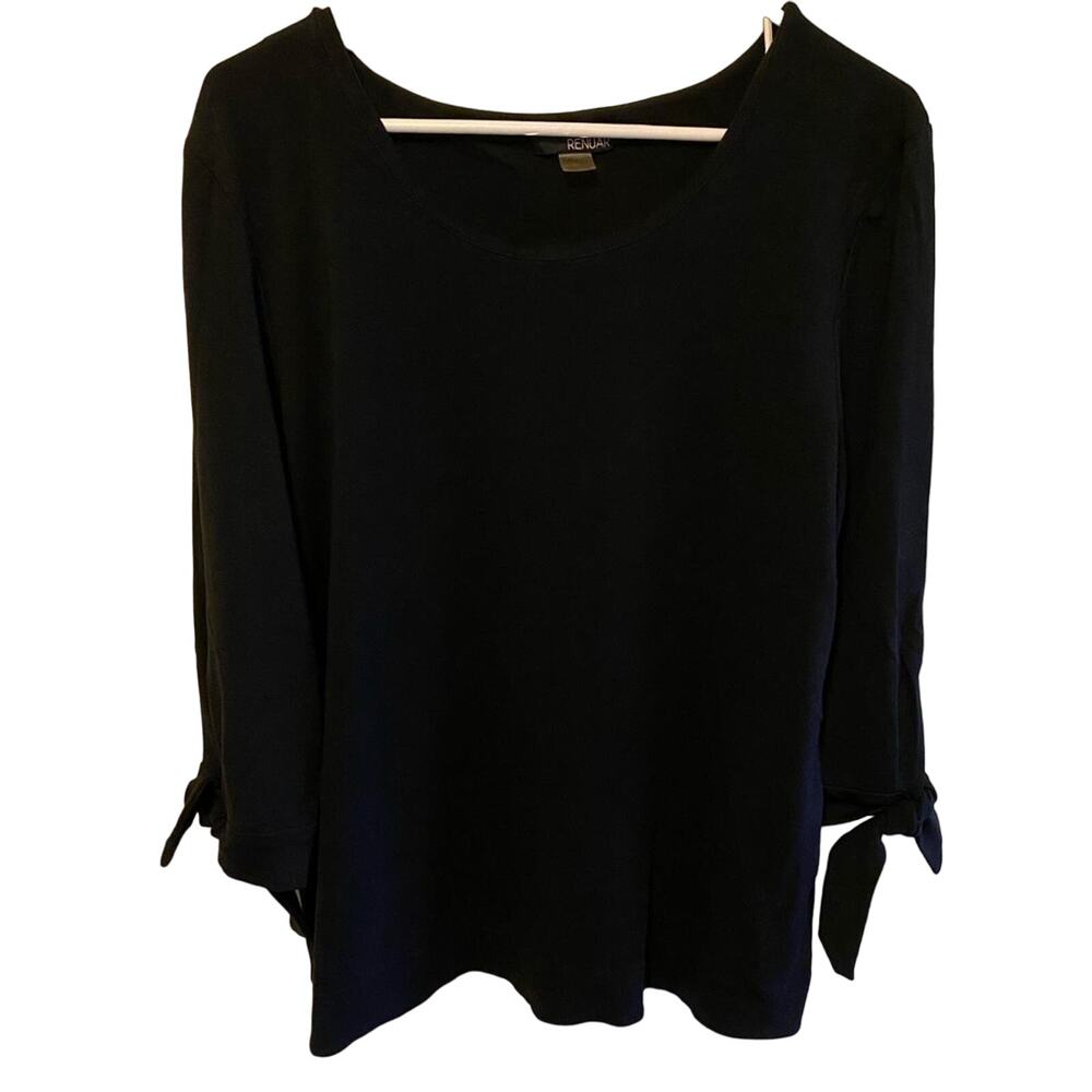 Renuar Black 3/4 Sleeve Round Neck Pullover Jersey Knit Heavier Blouse Size XXL